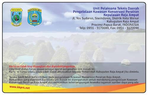 Raja Ampat Marine Park Entry Card Environmental Services Fee